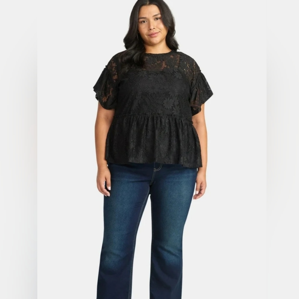 Women's Plus Lace Peplum Top By Terra & Sky